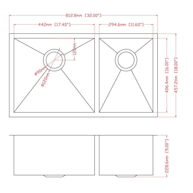 Modern Double Bowl Undermount Kitchen Sink 50 / 50 Design Stainless Steel by HouseOfZazla