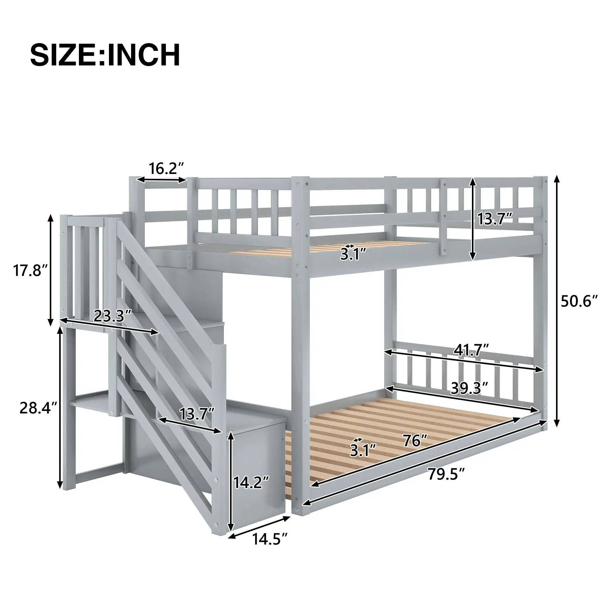 Norset - Twin Over Twin Floor Bunk Bed, Ladder With Storage by Unique Piece Furniture