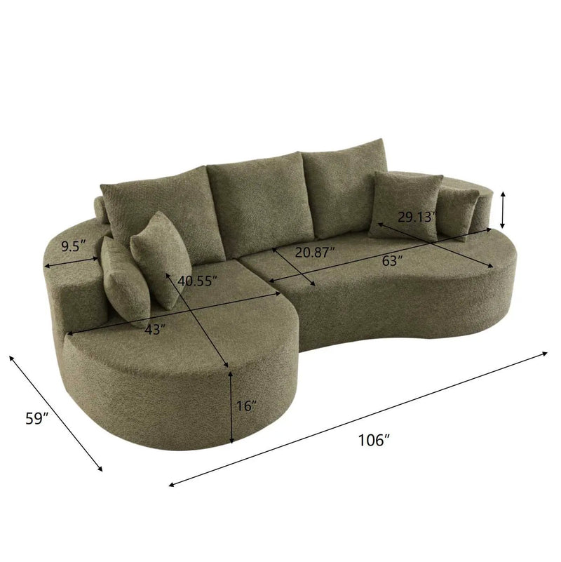 106 in. 2-Piece Fabric Cloud Curved Sectional Boucle Sofa with Chaise Lounge in Forest by HouseOfZazla