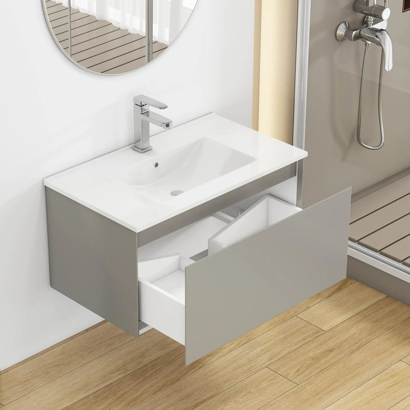 32-Inch Wall-Mounted Bathroom Vanity with Soft-Close Drawer by HouseOfZazla