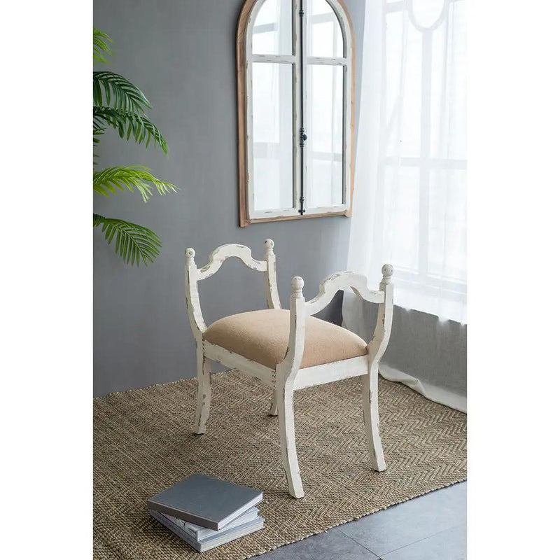 Harlow - Bench, Farmhouse / French Country Style Vanity Chair - Beige / White by HouseOfZazla