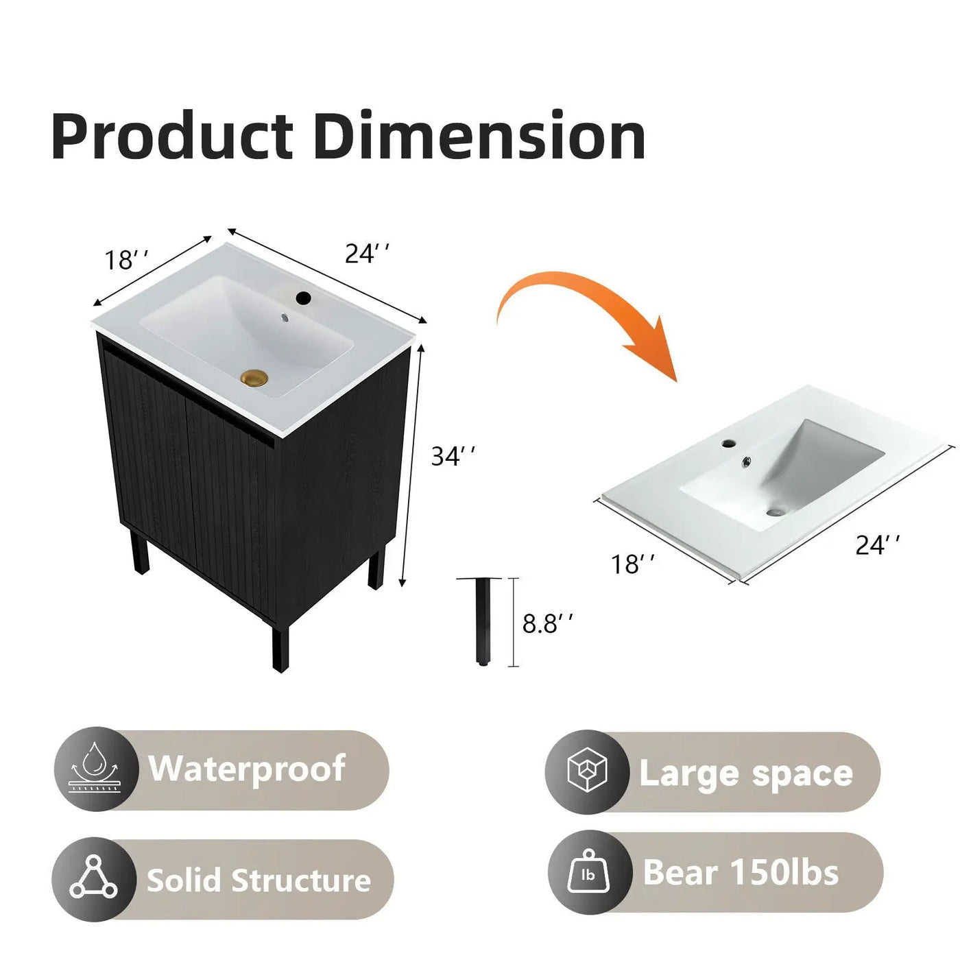Bathroom Vanity With Ceramic Sink, Floor-Standing Design, Soft-Closing Drawers by Unique Piece Furniture