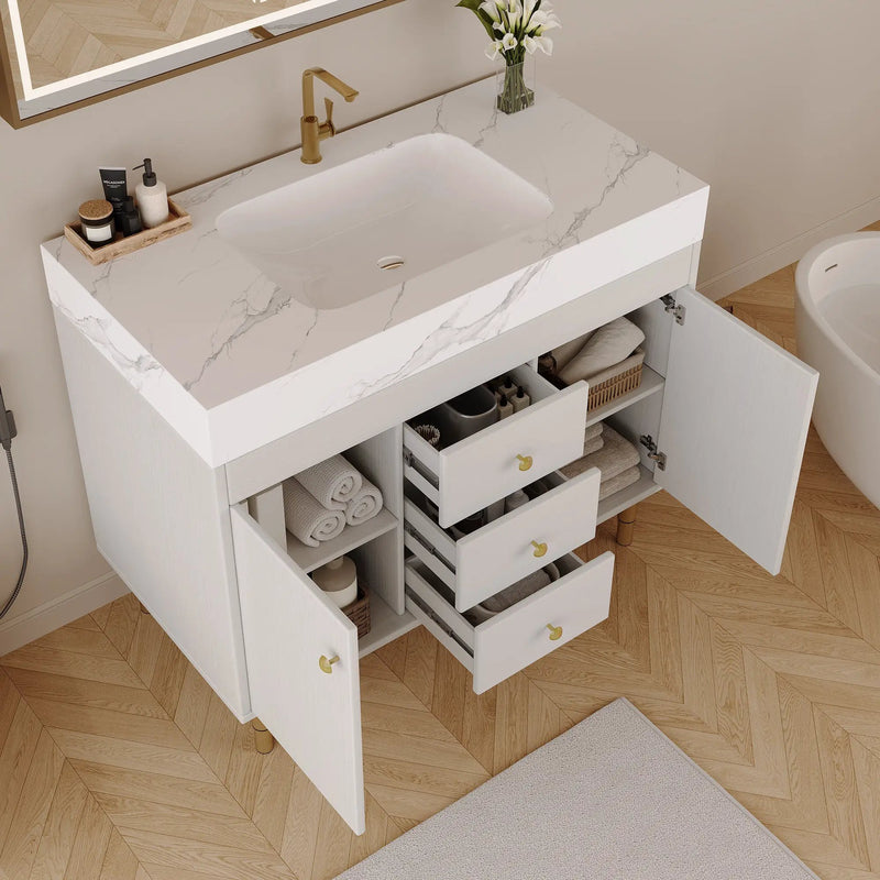 36 in Modern Free-standing Bathroom Vanity with Ceramic Sink & Ample Storage by HouseOfZazla