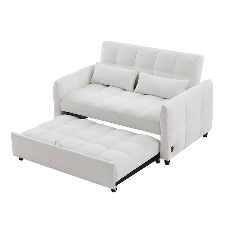 Loveseat Sofa Pull-Out Bed With Adjustable Backrest, 3 USB Ports And 2 Lumbar Pillows For Living Room by HouseOfZazla