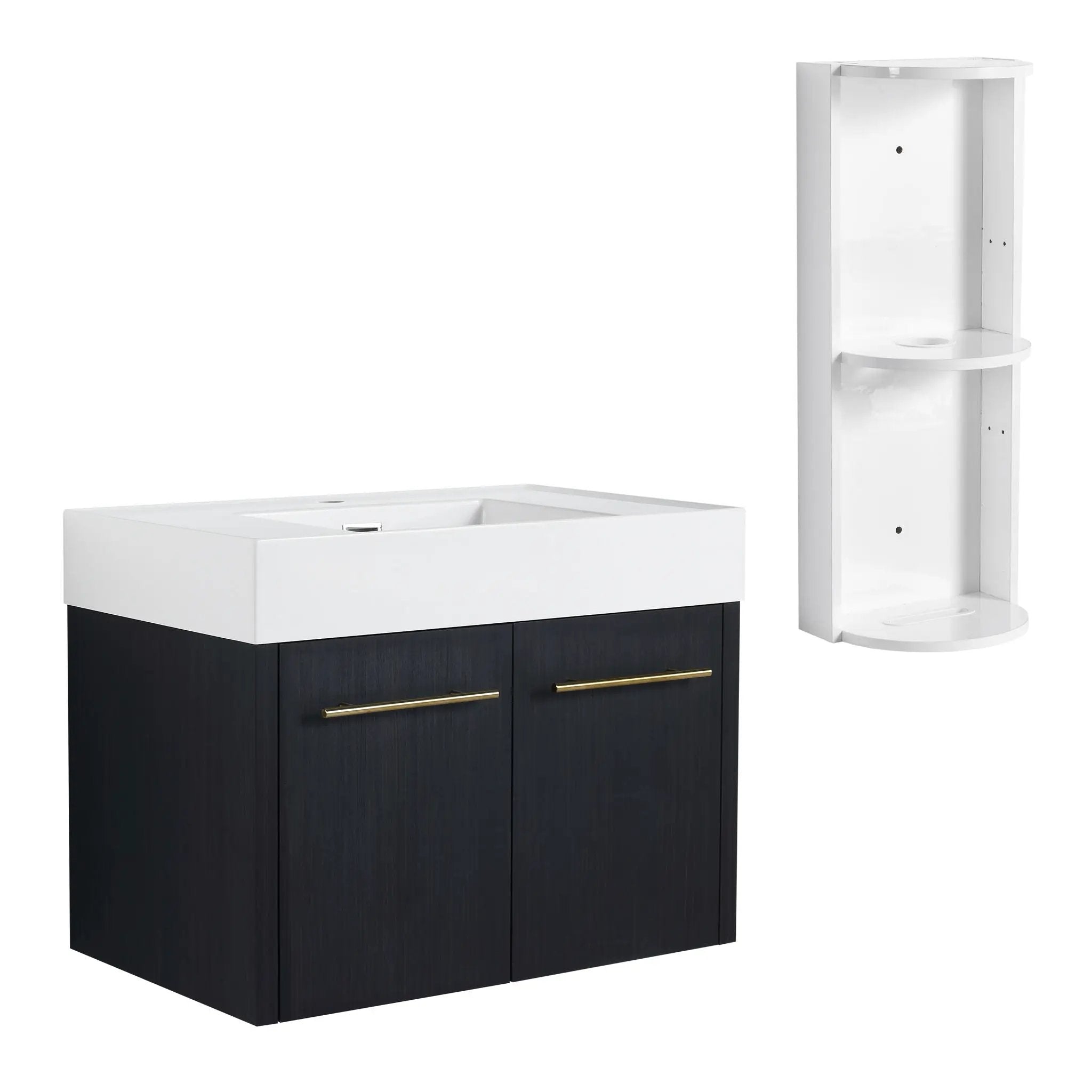 Modern Wall Mounted Bathroom Vanity With Thick Edge Resin Sink And Storage Rack by Unique Piece Furniture