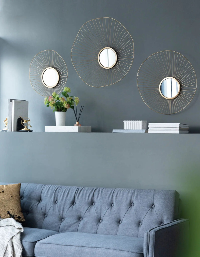Wall Mirror Abstract Designed Wall Mirrors WithFrame For Home & Office, Top Of Sideboard (Set of 3) - Gold by HouseOfZazla