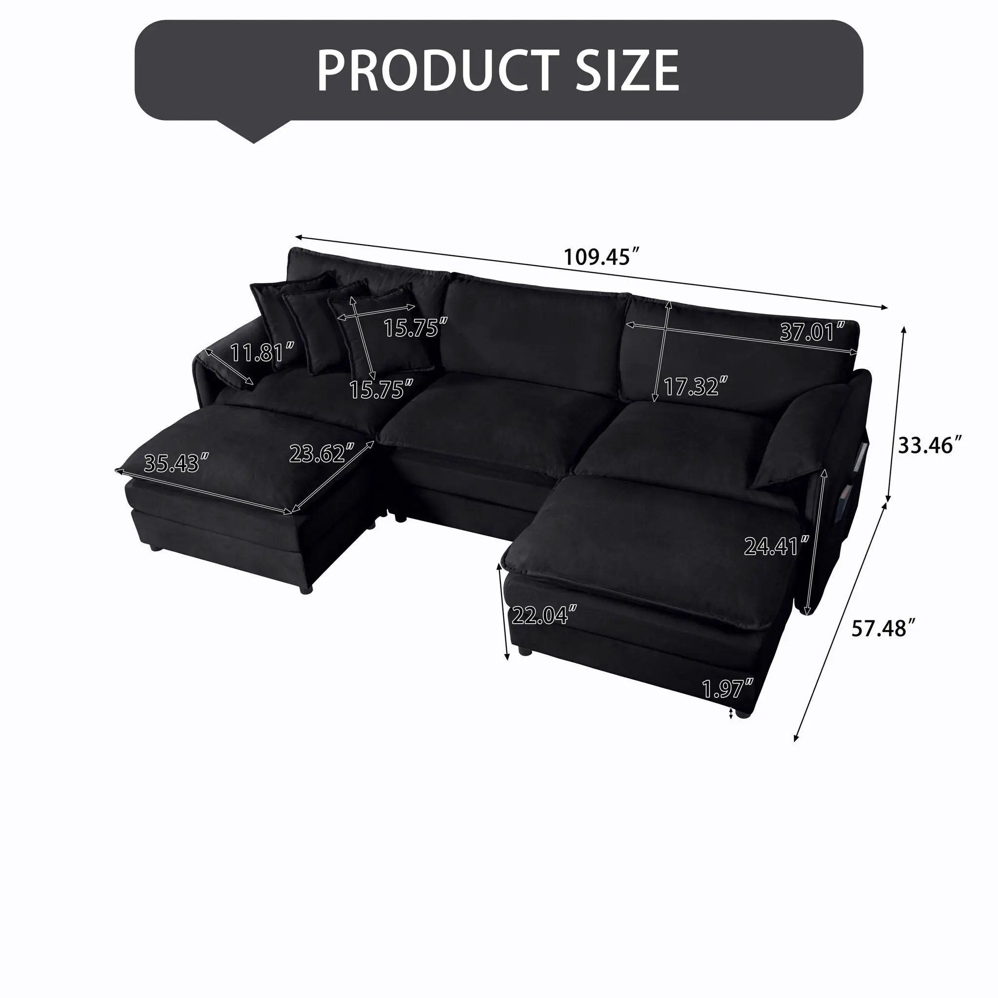 Modern Comfy Deep Seat Modular Sectional Sofa Cloud Couch With Ottoman by Unique Piece Furniture