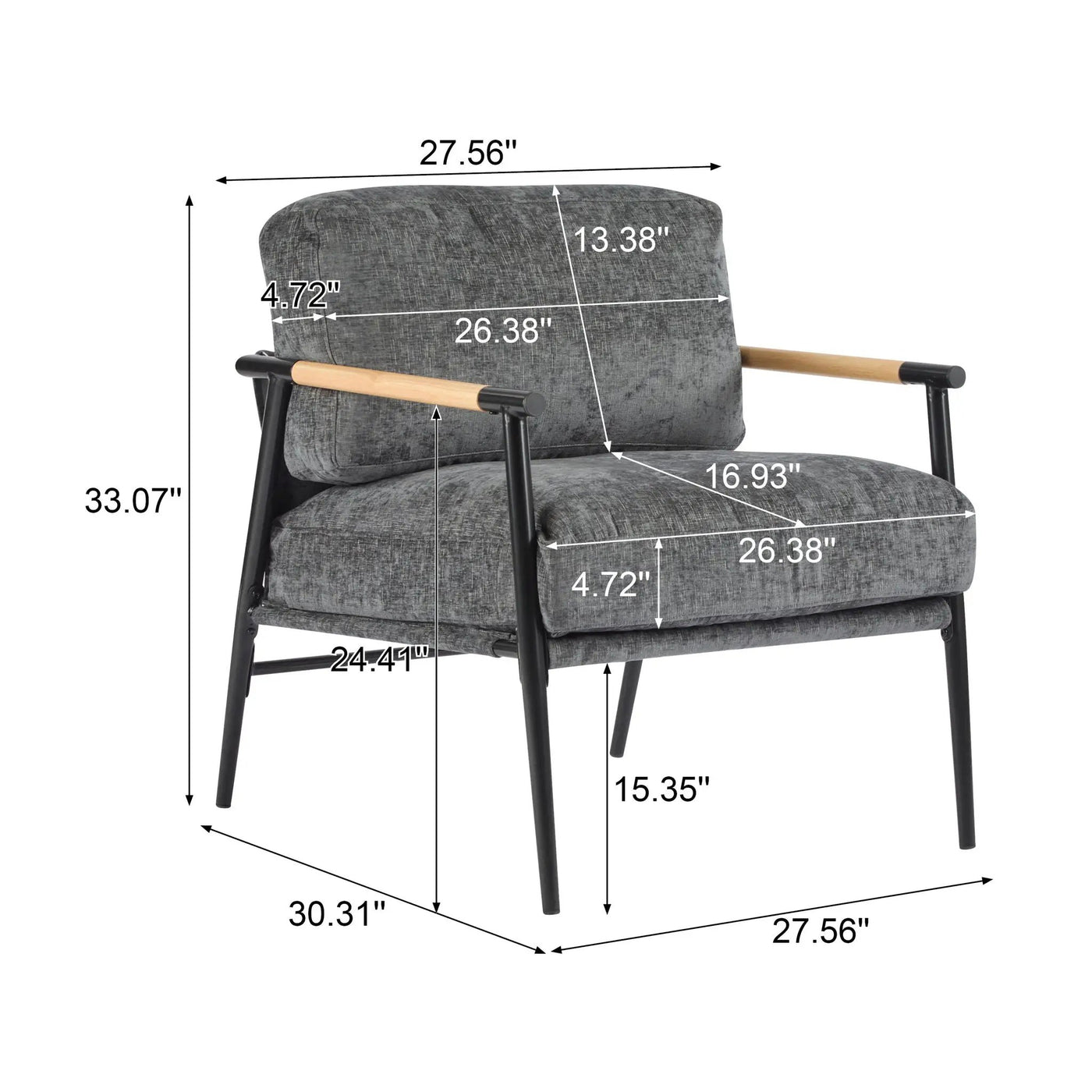 Modern Accent Chair With Plush Cushions and Wooden Armrests by HouseOfZazla