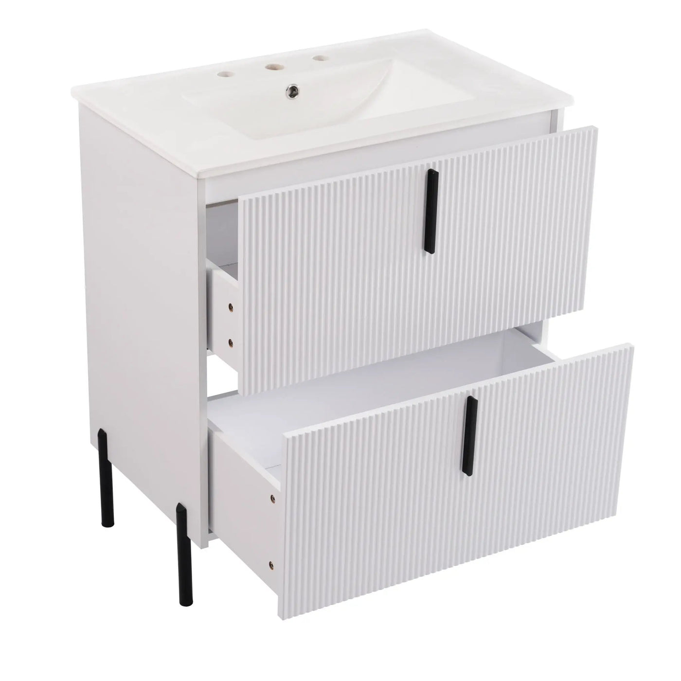 Bathroom Vanity With Ceramic Sink, Fluted Design by HouseOfZazla