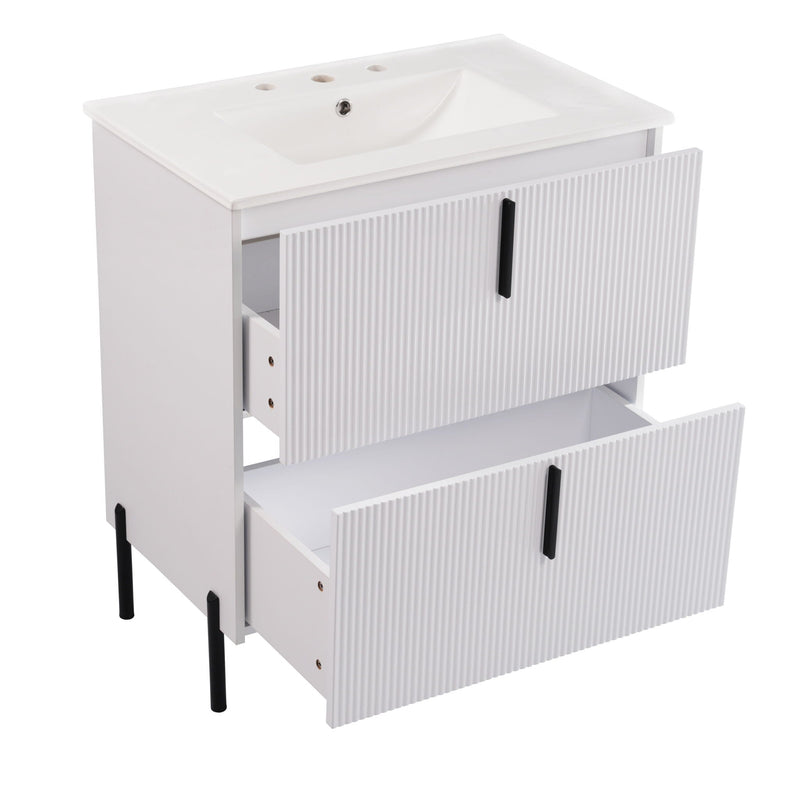 Bathroom Vanity With Ceramic Sink, Fluted Design by HouseOfZazla