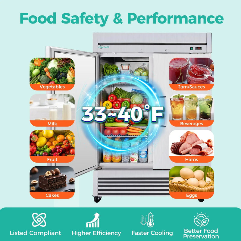 54" Commercial Refrigerator 49 Cu.Ft Stainless Steel 2 Door Reach-In Fridge by HouseOfZazla