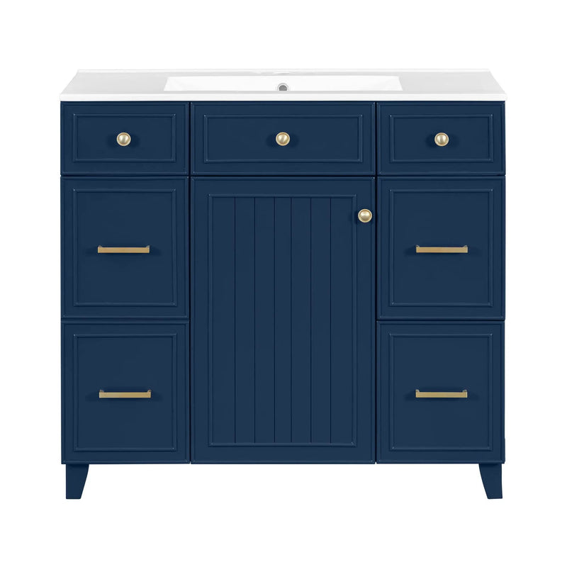 Bathroom Vanity With Ceramic Sink, Soft Close Doors, Adjustable Shelves