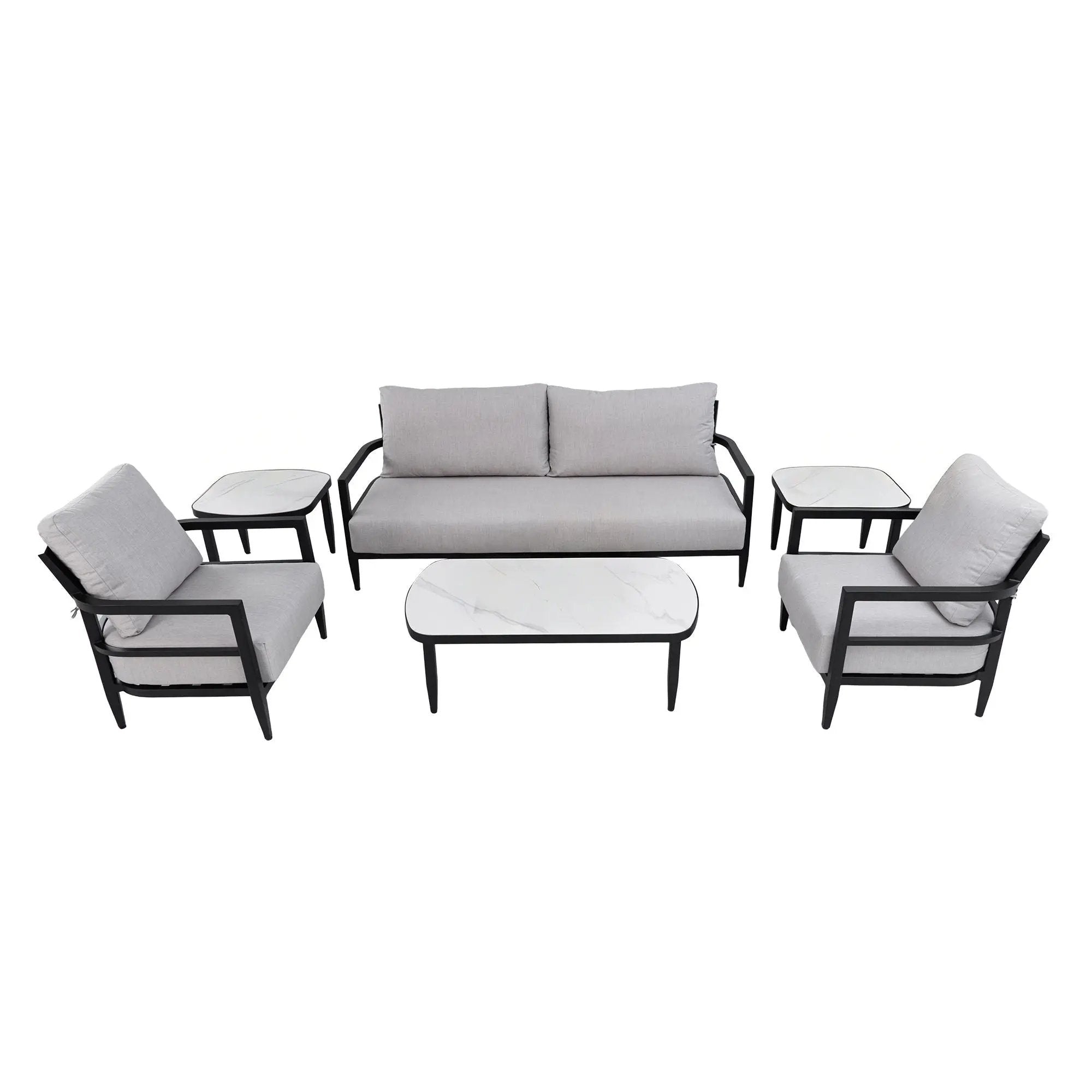 Outdoor Conversation Set With Chairs, Bench Sofa, Tables, Sunbrella Cushions by HouseOfZazla