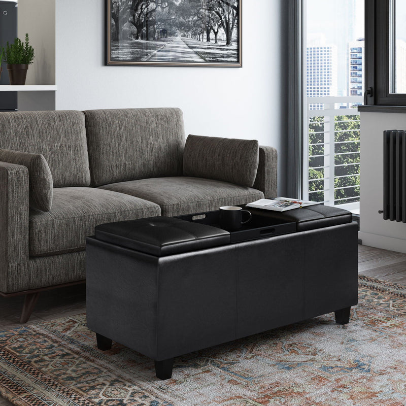 Avalon - Tray Storage Ottoman With Lift Up Lids - Midnight Black by HouseOfZazla