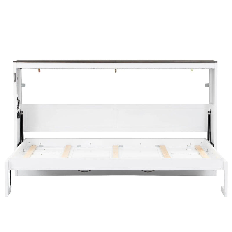 Murphy Bed With LED Light, Foldable Wall Bed Cabinet