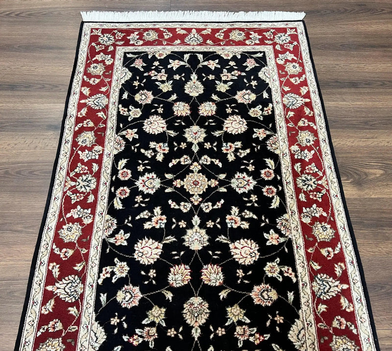 Pak Persian Rug 3x5, Black and Red, Floral Allover, Vintage Hand Knotted Wool Oriental Carpet, Pakistani Rug, Small Handmade Area Rug 3 x 5 by Jewel Rugs