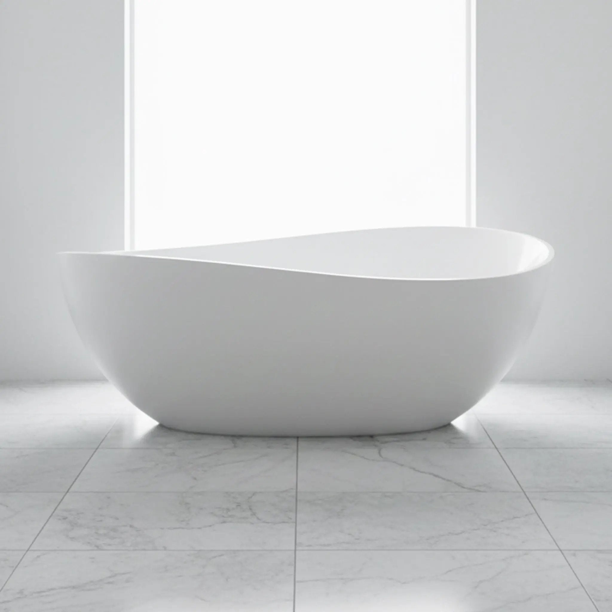 Nuvia 63-Inch Freestanding Glossy White Stone Resin Bathtub With Overflow And Drain (SAK42613) by SAKSBY WHOLESALE