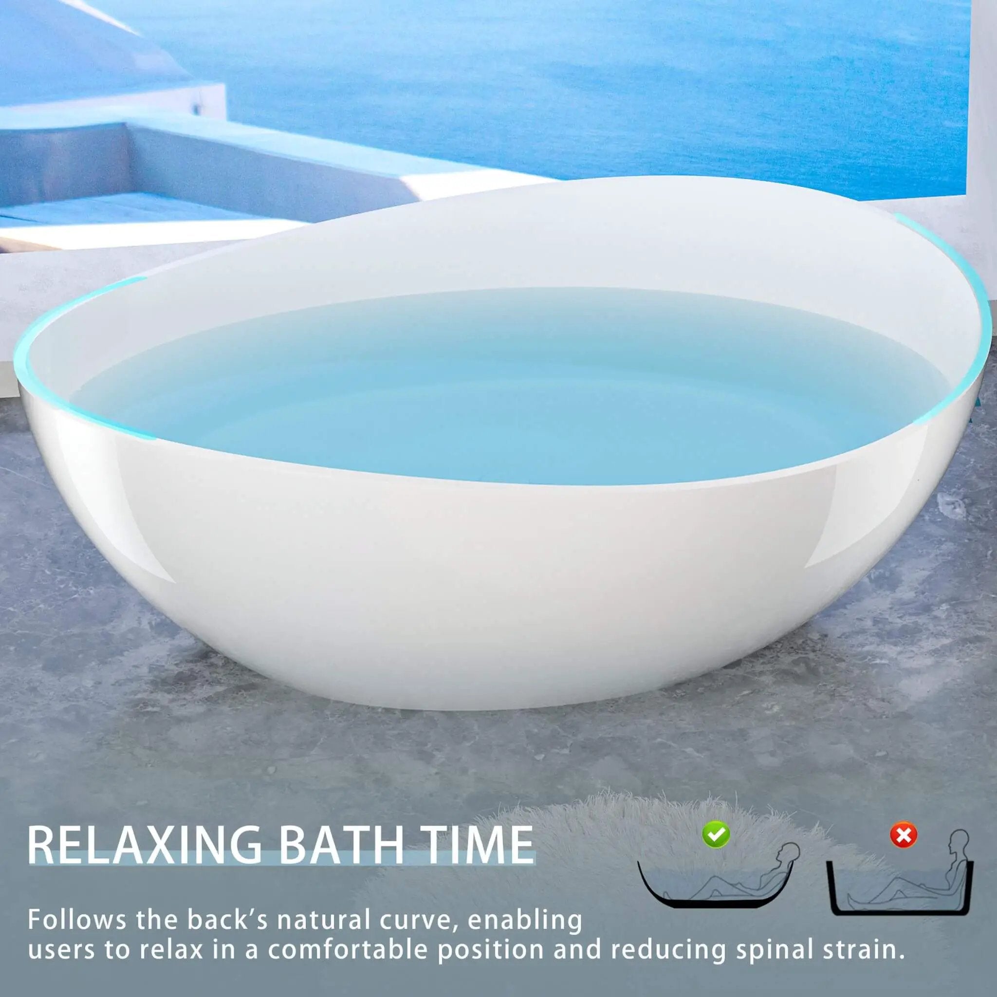 Nuvia 63-Inch Freestanding Glossy White Stone Resin Bathtub With Overflow And Drain (SAK42613) by SAKSBY WHOLESALE