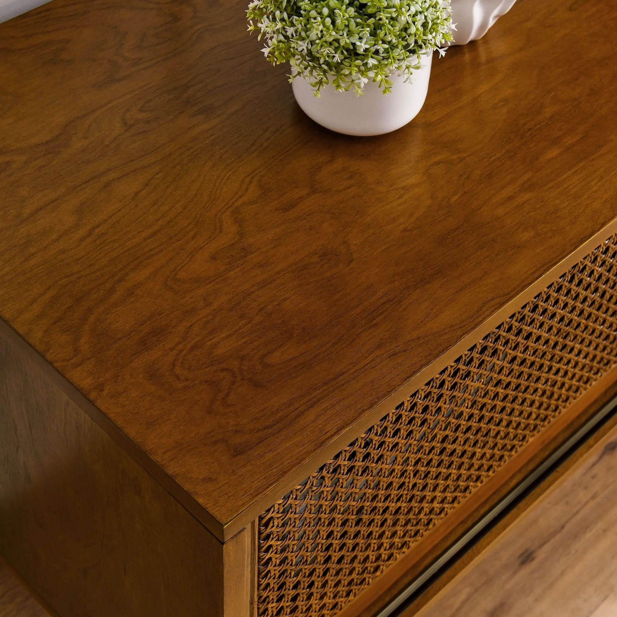 59 Inch Mid Century Modern Rattan TV Stand by BLAKHOM