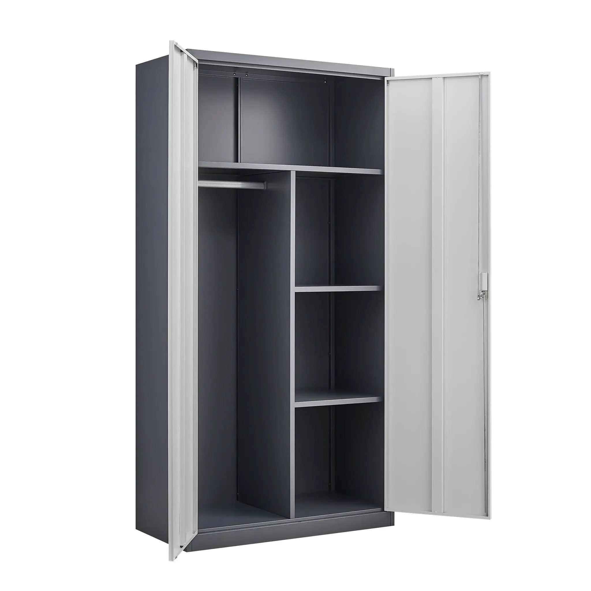 Wardrobe With Hanging Rod And Compartments, Lockable Closet With Locks & Keys For Bedroom - Gray by HouseOfZazla