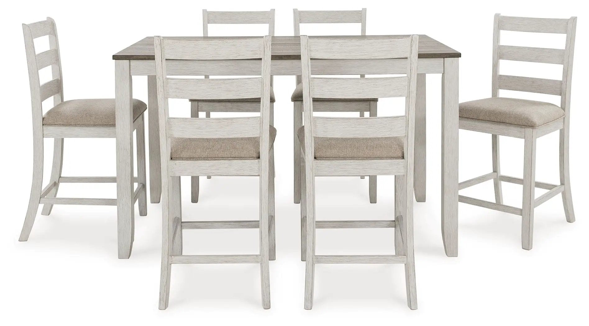 Skempton - Counter Height Dining Table and Bar Stools (Set of 7) - White / Light Brown by Unique Piece Furniture
