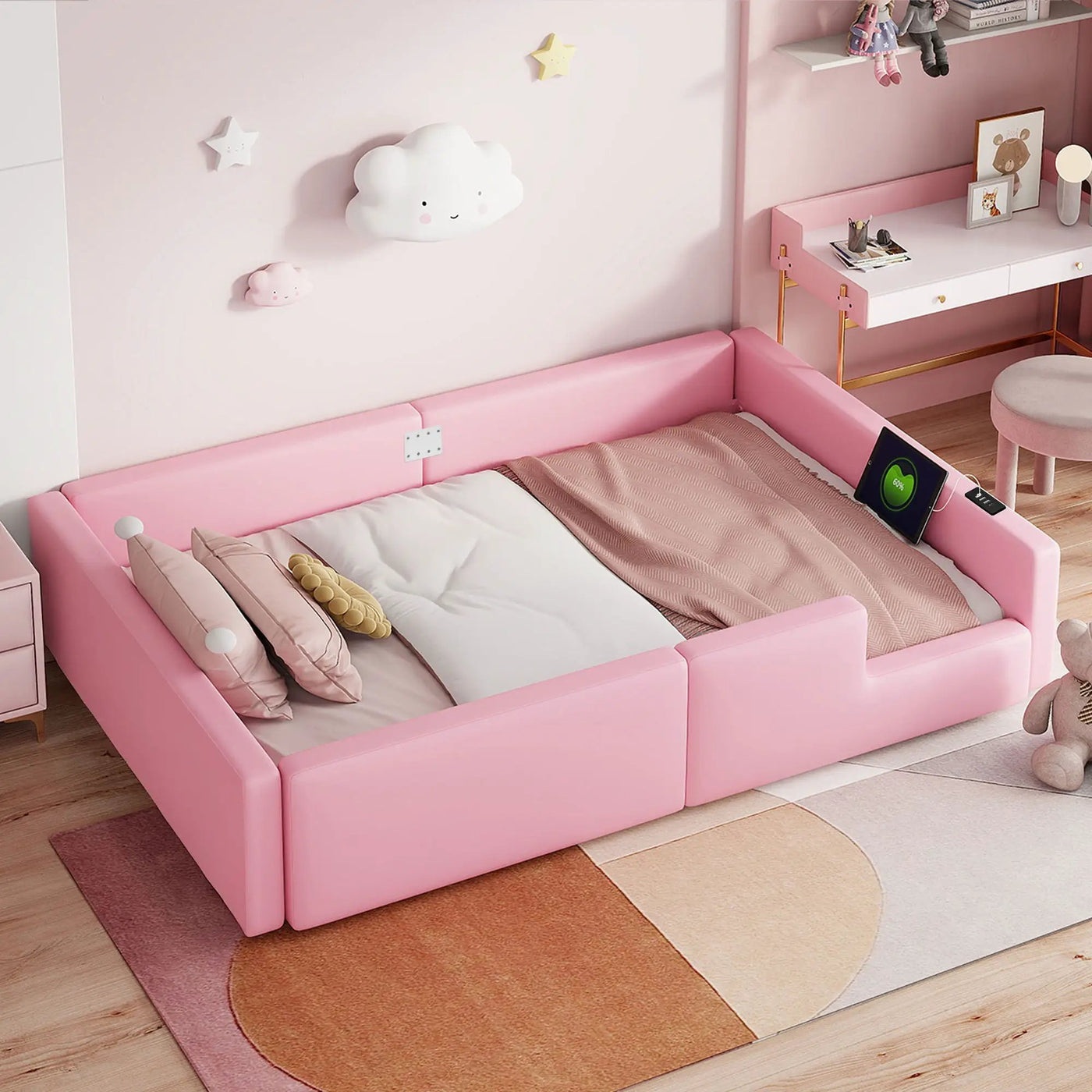 Platform Bed With Guardrail And Charging Station by Unique Piece Furniture