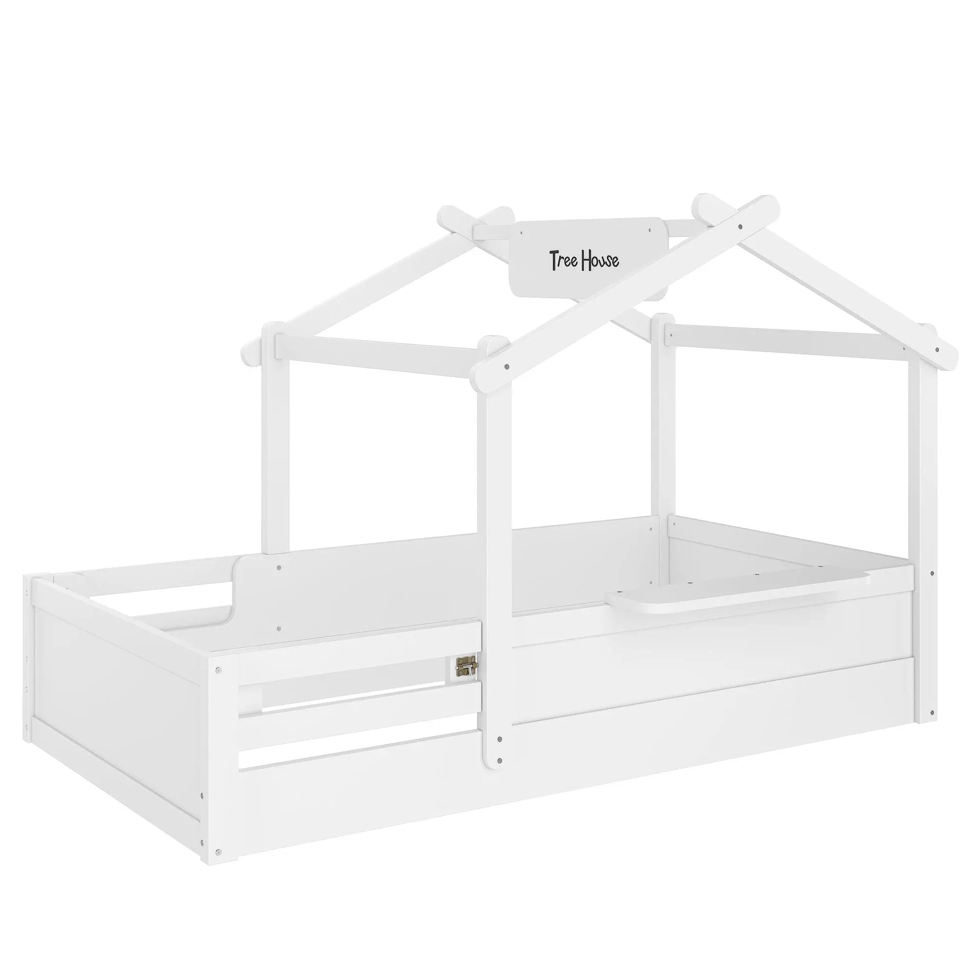 Twin Size Floor Bed with Guardrails and Roof by HouseOfZazla