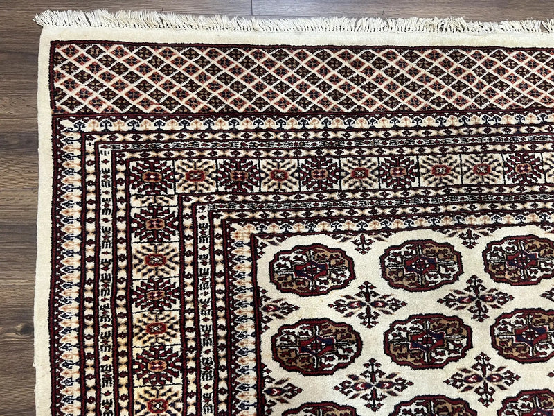 Pakistani Turkoman Rug 6x9, Cream and Red Hand Knotted Wool Oriental Carpet, Yamud Rug, Tribal Rug 6 x 9, Bohemian Area Rug, Bokhara Rug by Jewel Rugs