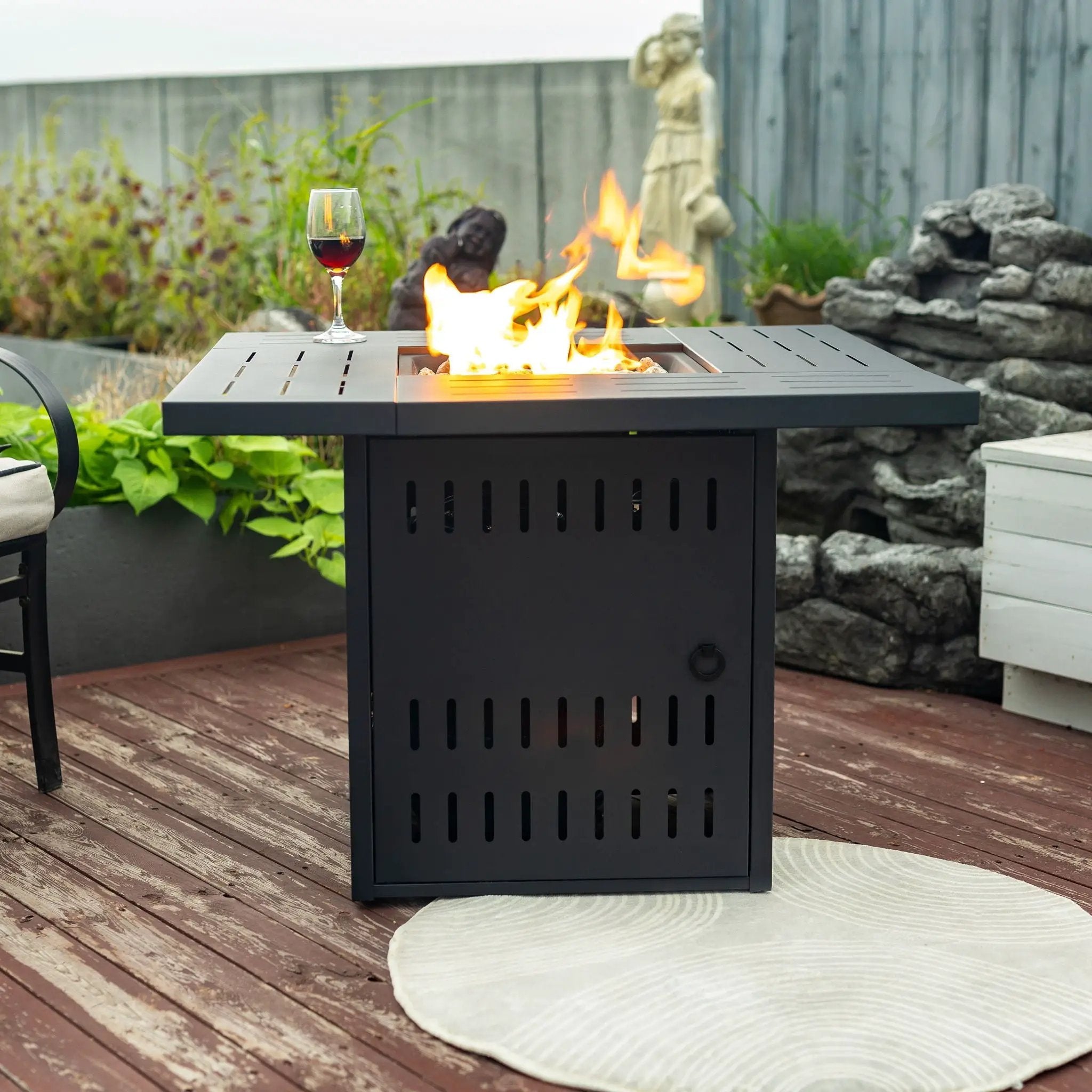 Propane Gas Fire Pit Table, 50000 Btu, Rectangular For Outside - Black by HouseOfZazla