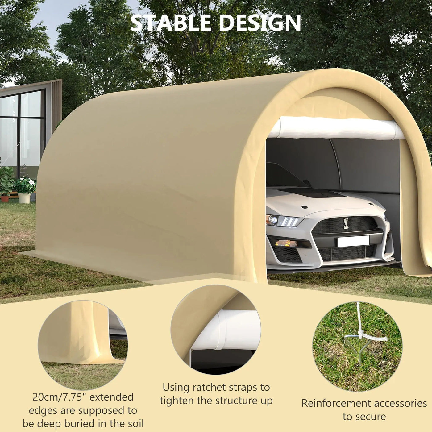 Outsunny - 10' x 16' Carport, Heavy Duty Portable Garage Storage Tent With Large Zippered Door, Anti-Uv Pe Canopy Cover For Car, Truck, Boat, Motorcycle, Bike, Garden Tools, Outdoor Work by Unique Piece Furniture