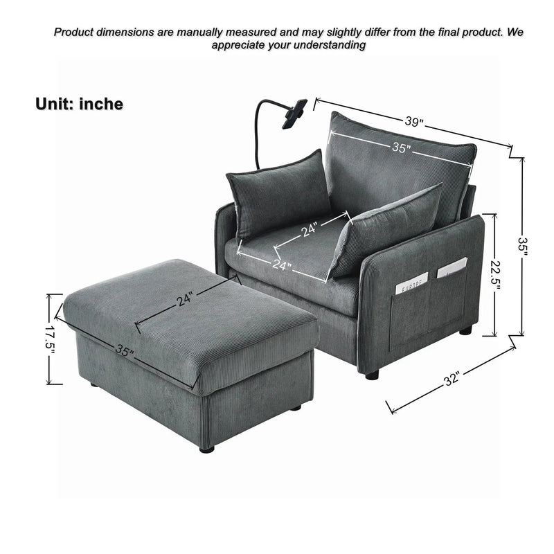 Comfy Oversized Chaise Lounge Chair With Ottoman And Storage by Unique Piece Furniture