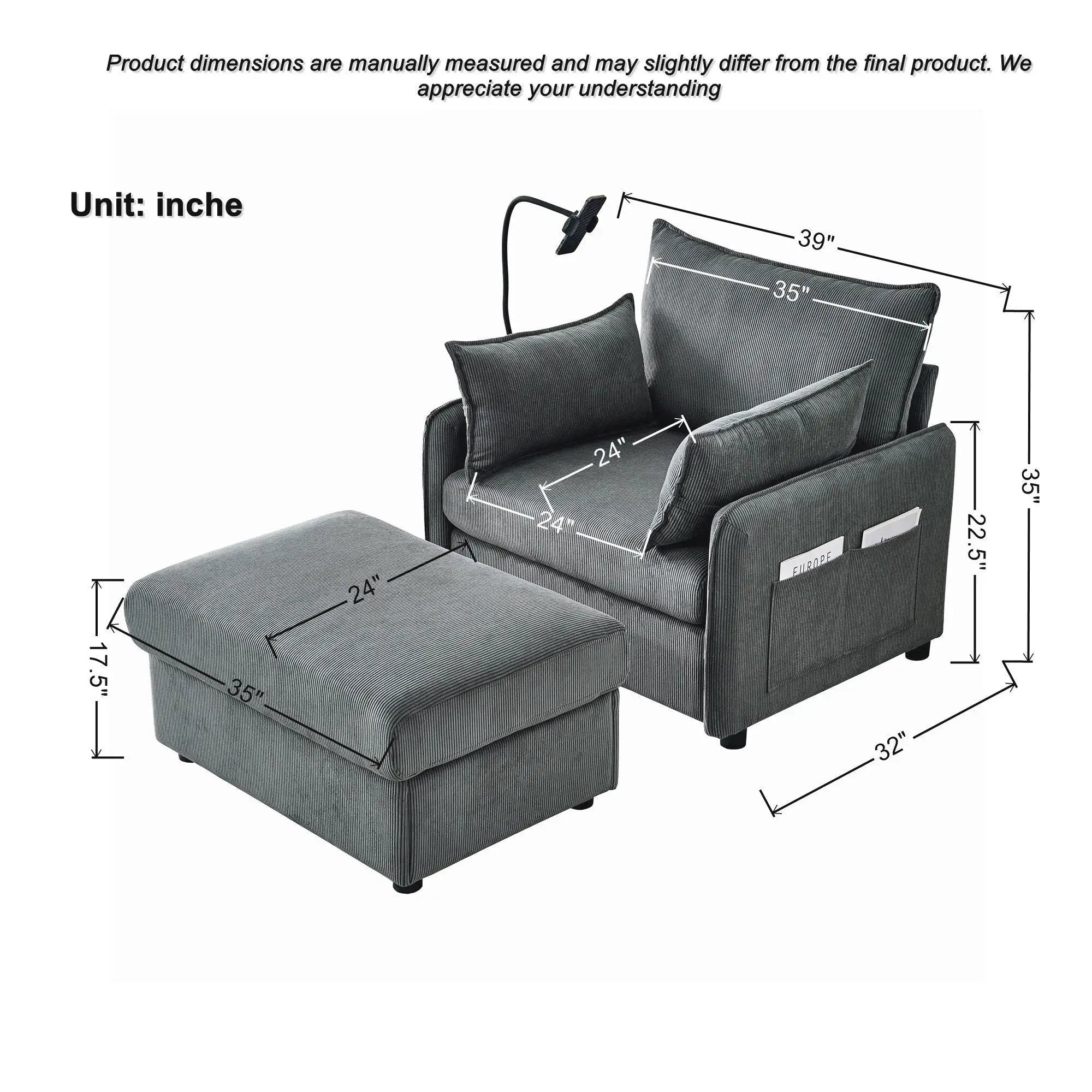 Comfy Oversized Chaise Lounge Chair With Ottoman And Storage by HouseOfZazla