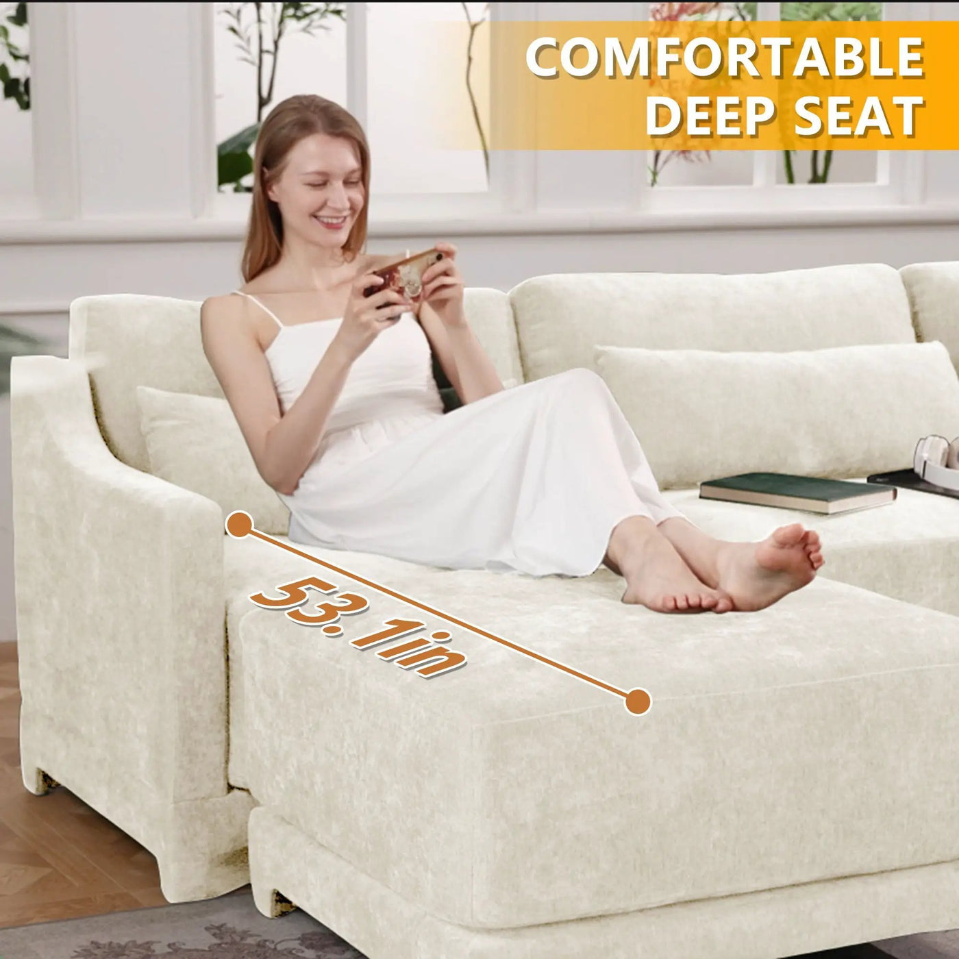 Stylish Sofa With Ottoman And Lumbar Pillows, Ergonomic Design by Unique Piece Furniture