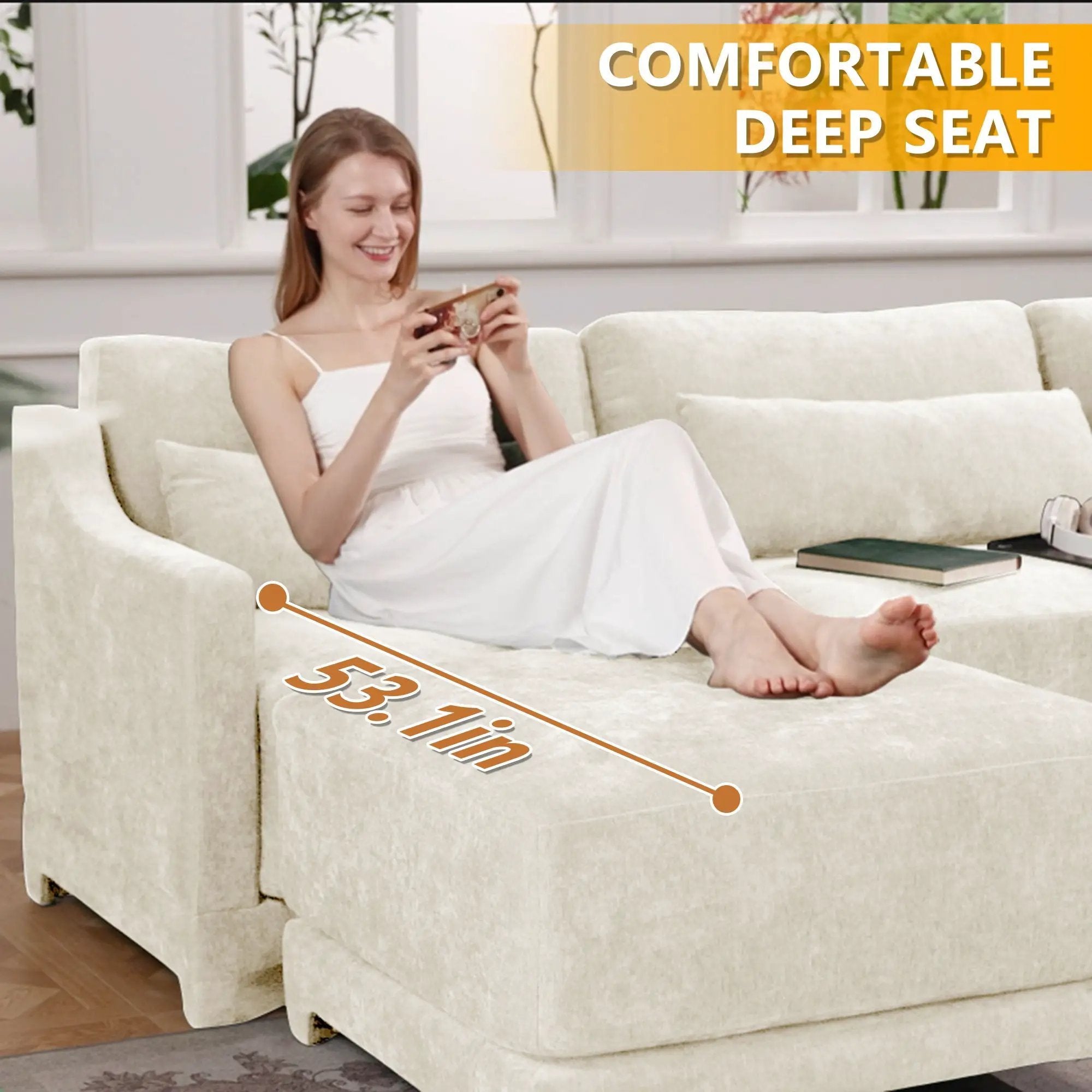 Stylish Sofa With Ottoman And Lumbar Pillows, Ergonomic Design by Unique Piece Furniture