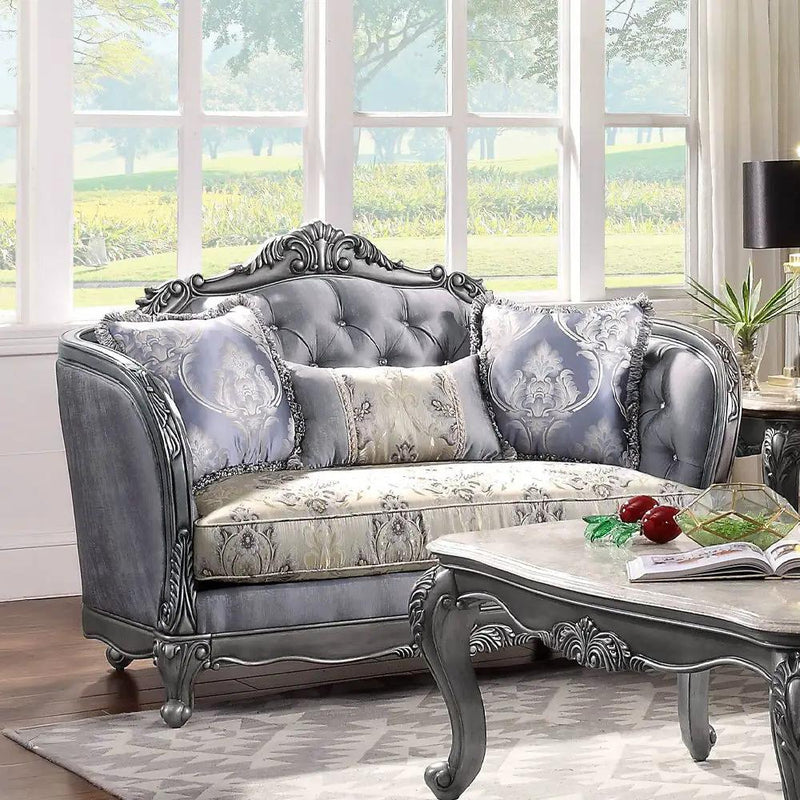 Ariadne - Loveseat With 3 Pillows - Fabric & Platinum by Unique Piece Furniture