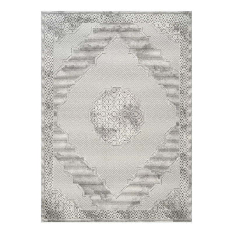 Geometrix - 5'3" X 7'3" Medallion Area Rug With Geometric 3D Effect - Ivory / Gray by HouseOfZazla