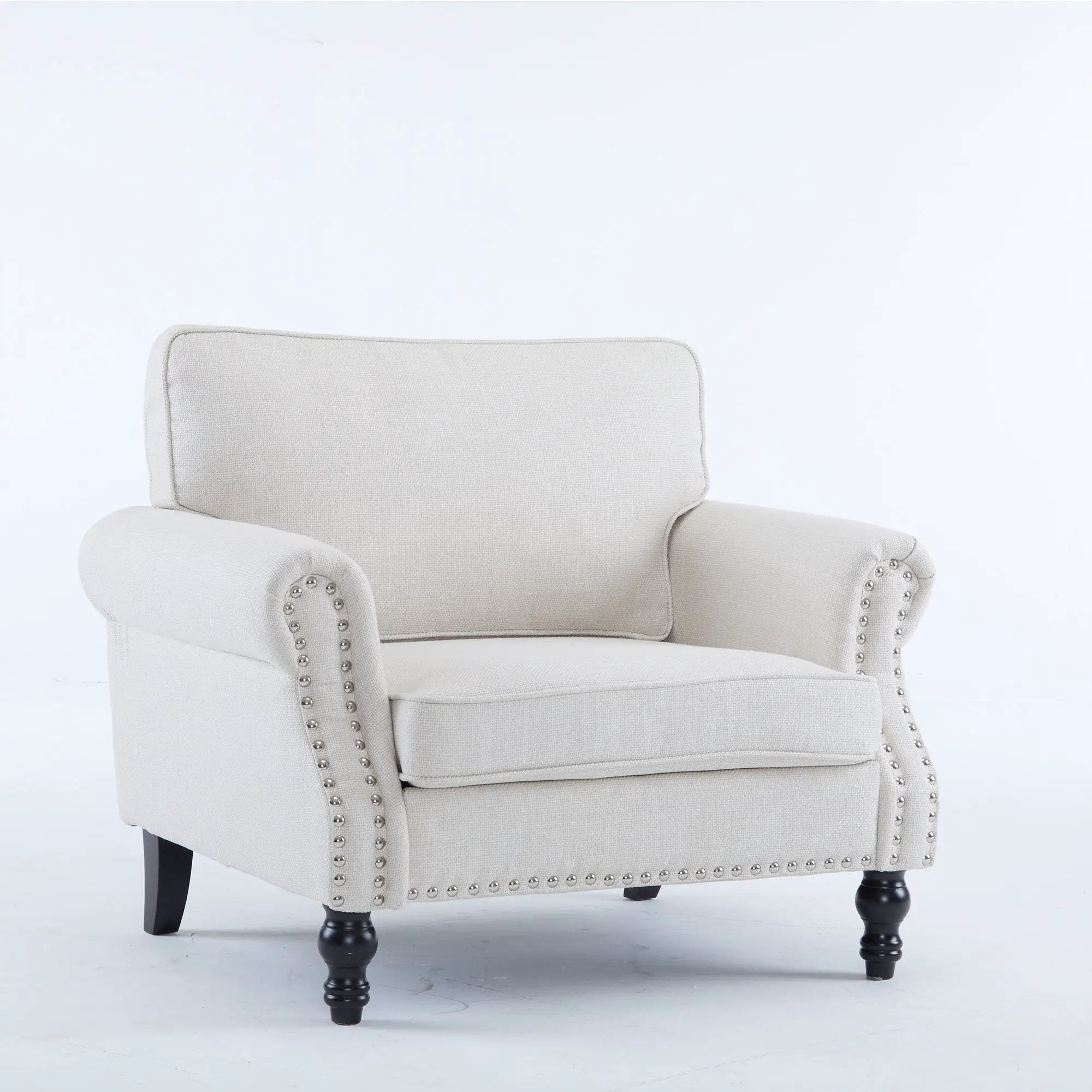 40.16 in Faux Leather Rolled Arm Sofa with Nailhead Trim Beige by HouseOfZazla