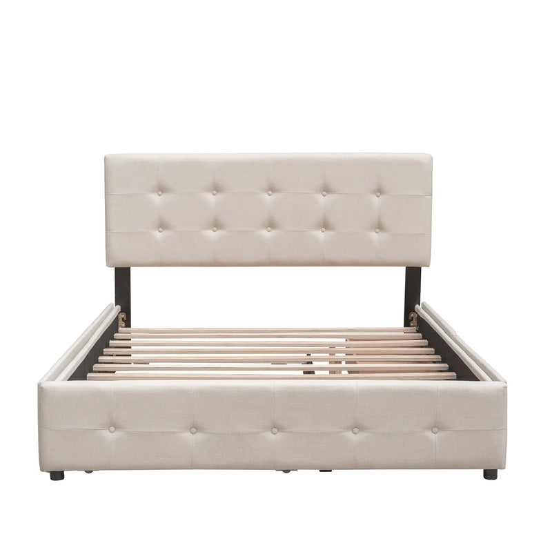 Upholstered Platform Bed with 2 Drawers and 1 Twin XL Trundle, Linen Fabric, Queen Size - Dark Beige(OLD SKU :LP100314AAA) by HouseOfZazla