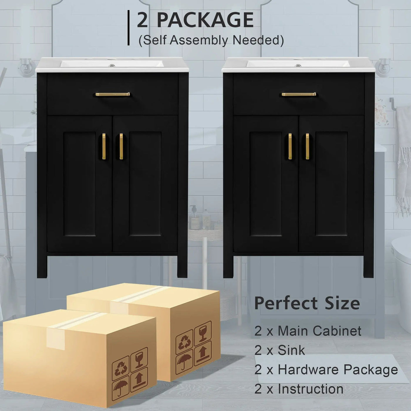 Modern Bathroom Vanity With Ceramic Sink, Soft-Close Doors, Flip Drawer, U-Shaped Shelves, Elegant Storage Solution by HouseOfZazla