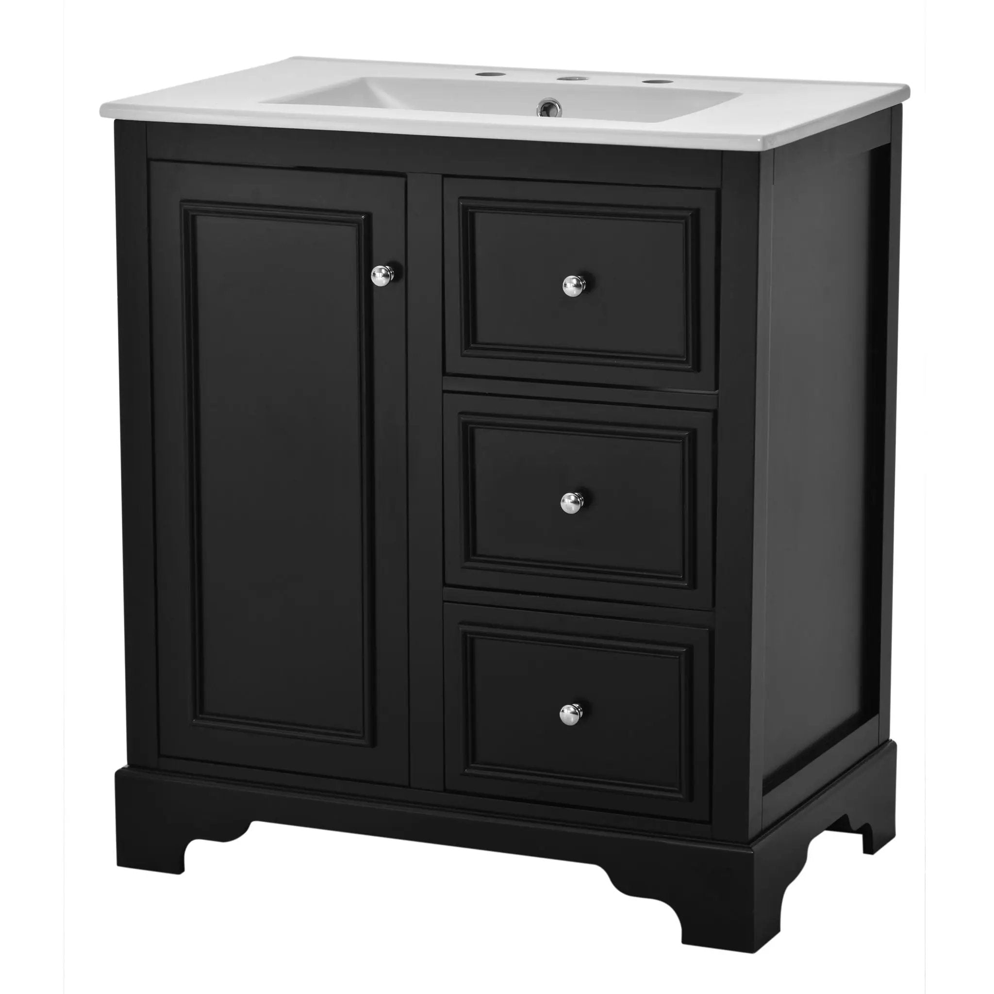 Bathroom Vanity With Sink, Modern Elegant Bathroom Storage Cabinet With 3 Drawers And Adjustable Shelves, Freestanding Vanity Set With Mirror Cabinet, Single Sink Bathroom Vanity by HouseOfZazla