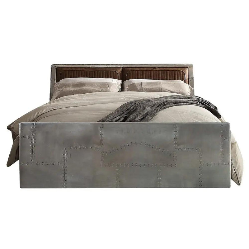 Brancaster - Queen Bed - Retro Brown Top Grain Leather & Aluminum by Unique Piece Furniture