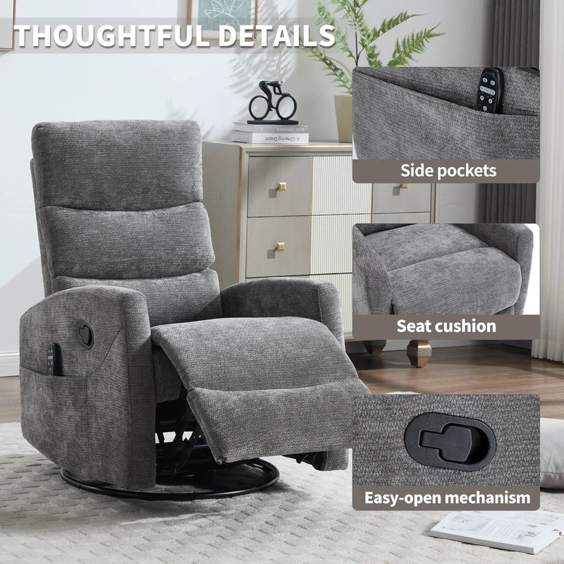 Heat Massage Manual Recliner Chair with Rocker and Swivel in Fabric by HouseOfZazla