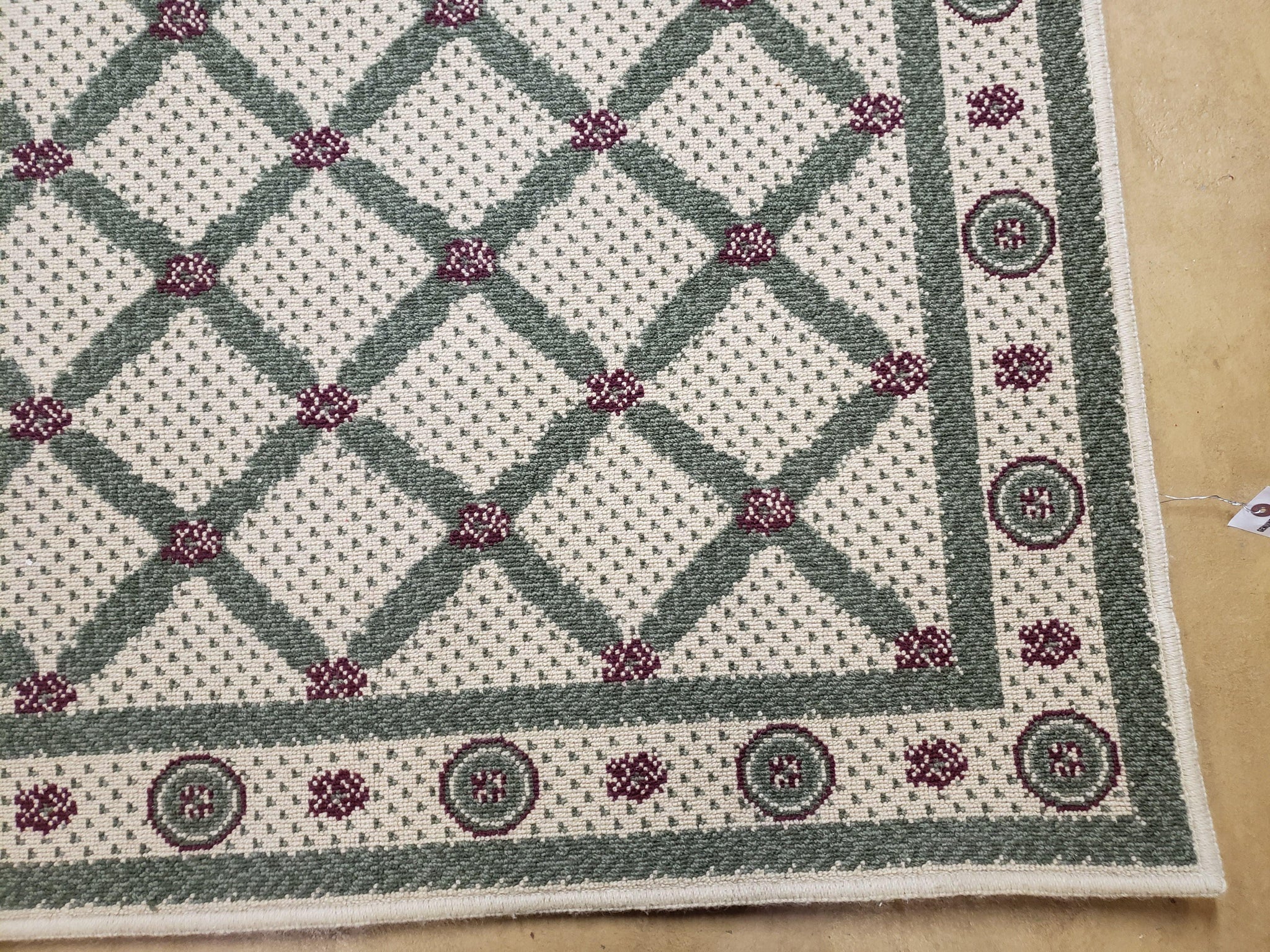 4x5 Panel Design Rug, 4' x 5' Power-Loomed Vintage Rug, Beige & Pine Green Carpet by Jewel Rugs