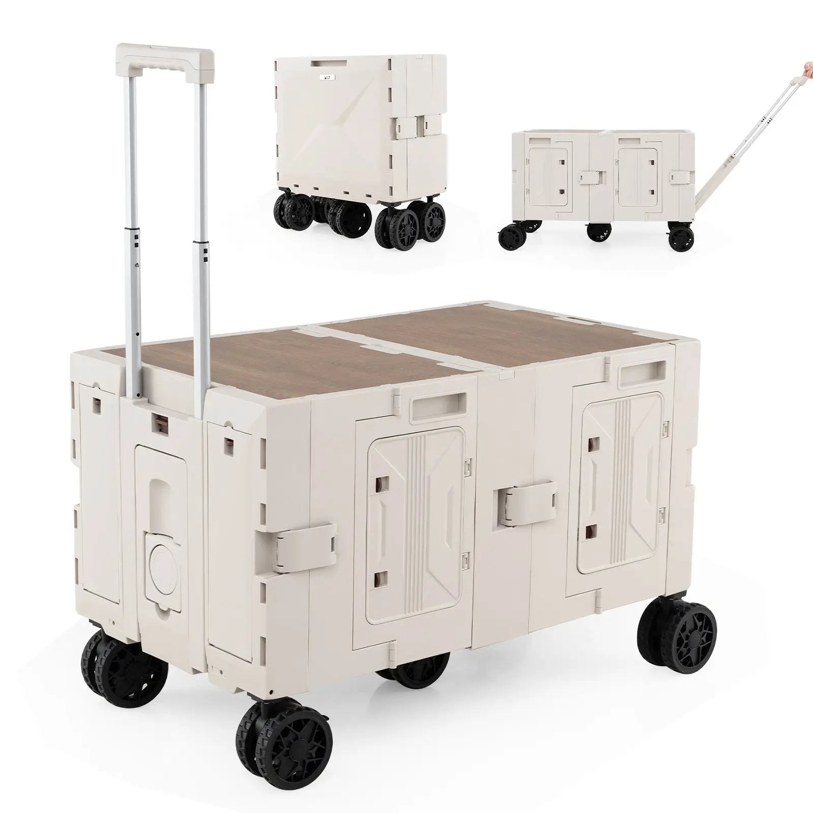 Large Foldable Utility Cart with 2-Tier Storage Crates and Telescoping Handle by DirectDeals