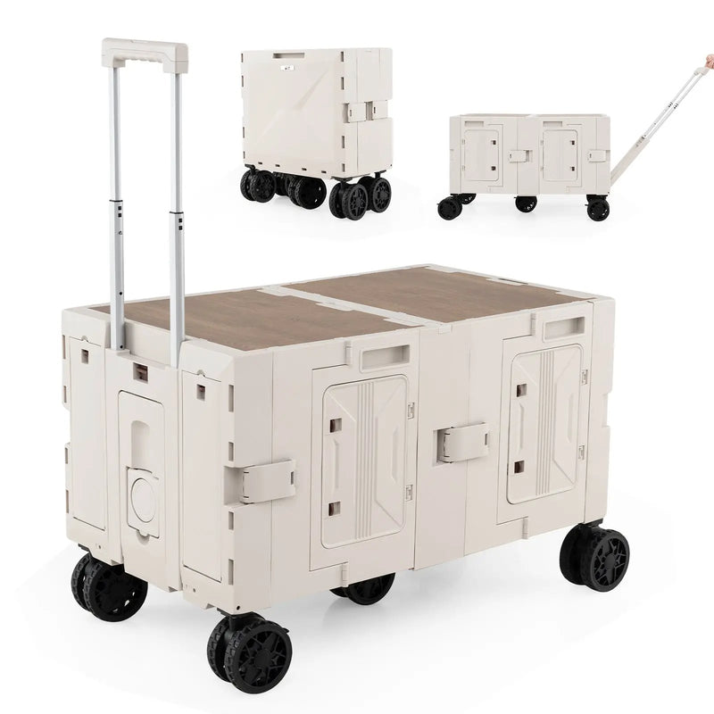 Large Foldable Utility Cart with 2-Tier Storage Crates and Telescoping Handle by DirectDeals