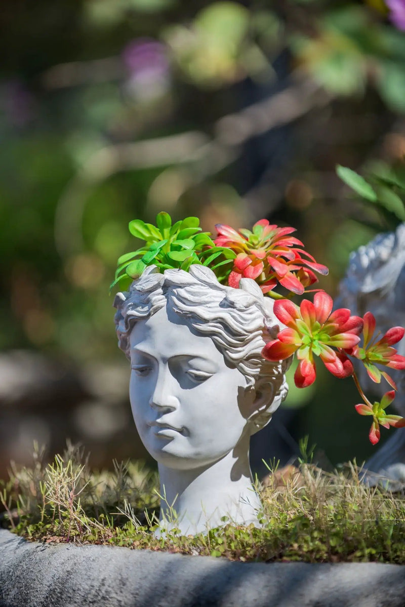 Greek Style Cement Head Planter Indoor Outdoor Home, Garden Decor - Gray by HouseOfZazla