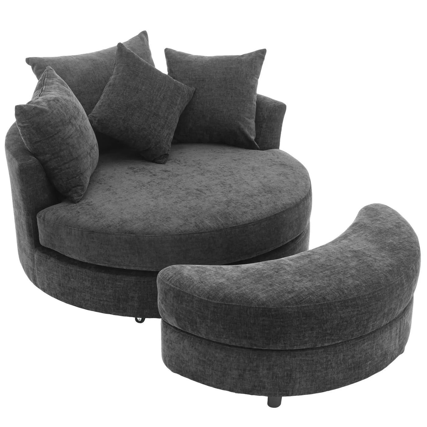 360° Swivel Accent Barrel Chair With Storage Ottoman & 4 Pillows, Modern Leisure Chair Round Accent For Living Room by HouseOfZazla