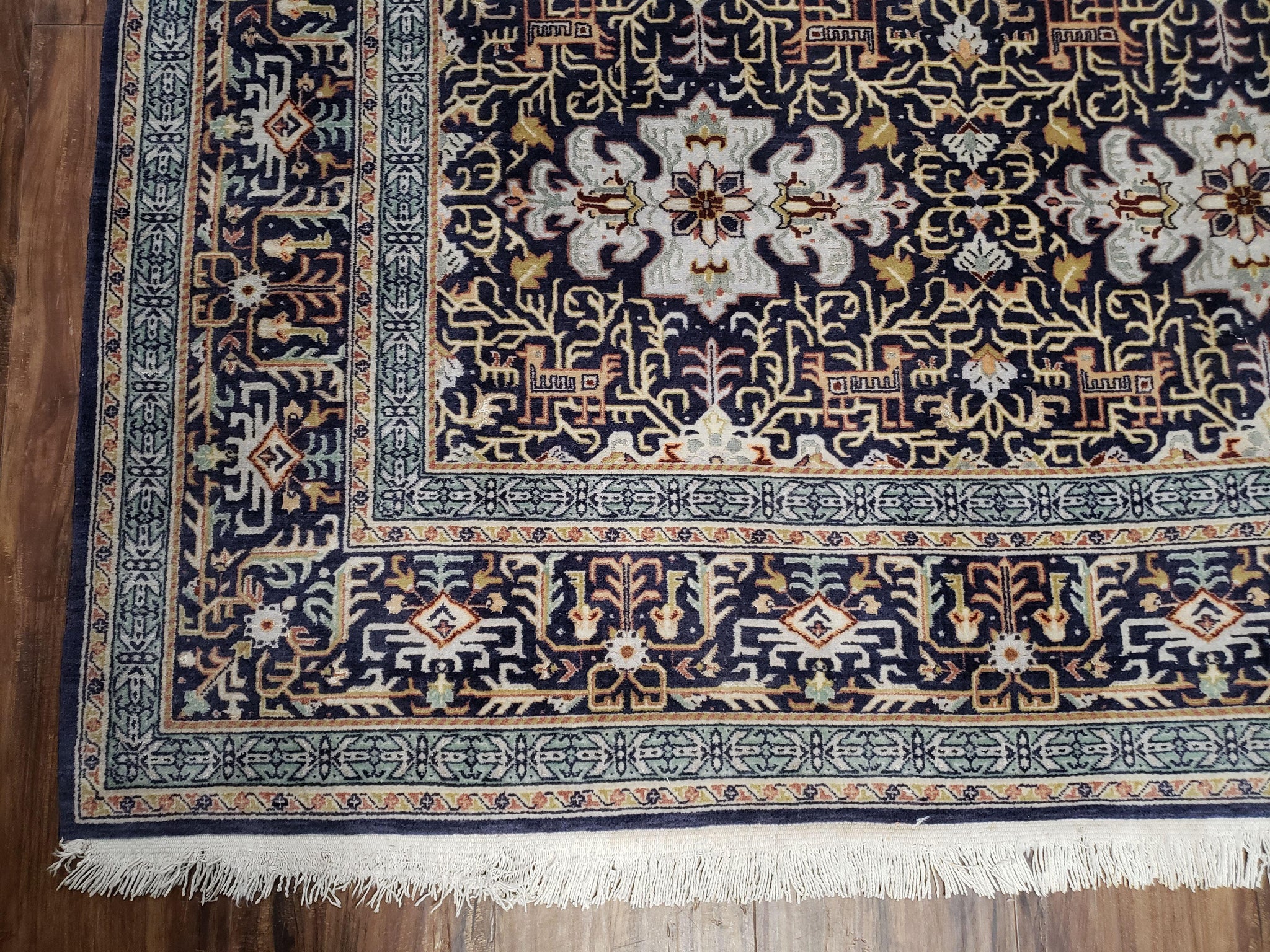 Persian Kashan Rug, Navy Blue, Hand-Knotted, Wool, 4' 8" x 7' 4", Pair A by Jewel Rugs