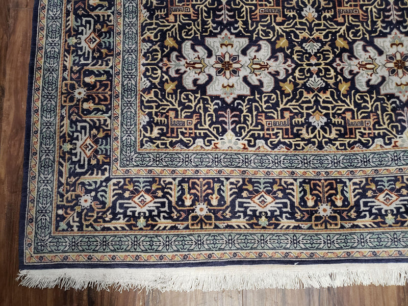 Persian Kashan Rug, Navy Blue, Hand-Knotted, Wool, 4' 8" x 7' 4", Pair A by Jewel Rugs