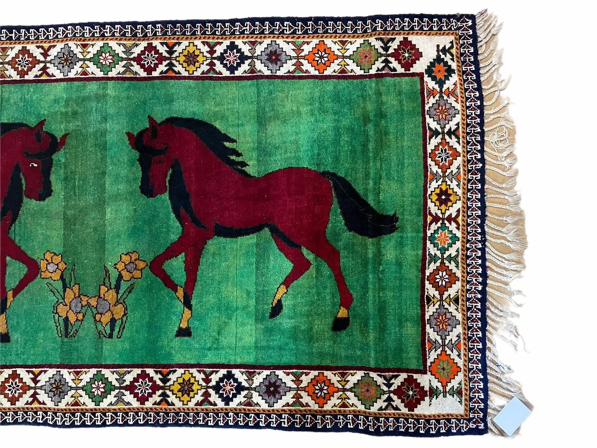 4 X 7 Handmade Rug Zagros Quality Wool Pictorial Horses Green Butterfly Colorful by Jewel Rugs